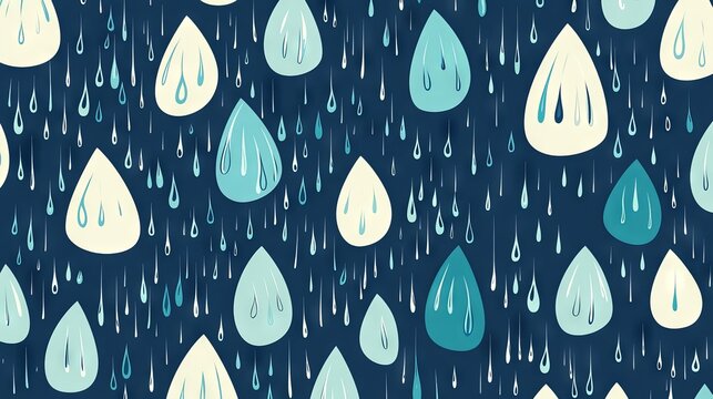 76.Minimalist seamless rain pattern with uniform vector raindrops cascading down in cool tones, ideal for fabric or surface design