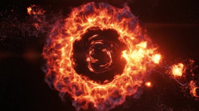 A swirling vortex of fire and energy creates a cosmic portal