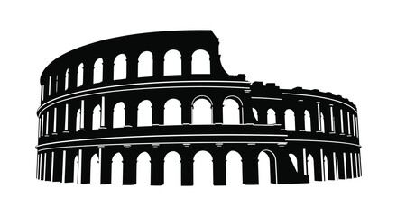 Naklejka premium A striking black and white silhouette depicts the iconic colosseum showcasing its ancient roman architecture and historical significance