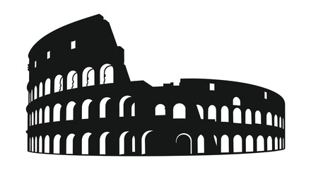 Naklejka premium A striking black silhouette depicts a portion of the colosseum in rome italy showcasing its iconic architecture