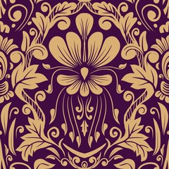 Fototapeta premium Damask Nature Pattern Background Illustration For Cover, Banner, Notes. Aesthetic Background. Damask Pattern Background. Seamless background.