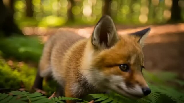 Cute red fox kit in forest