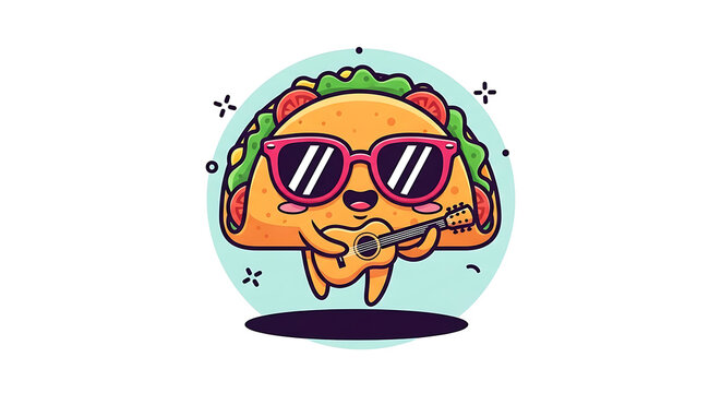 Taco character wearing sunglasses standing in a cartoon style with vibrant colors illustration
