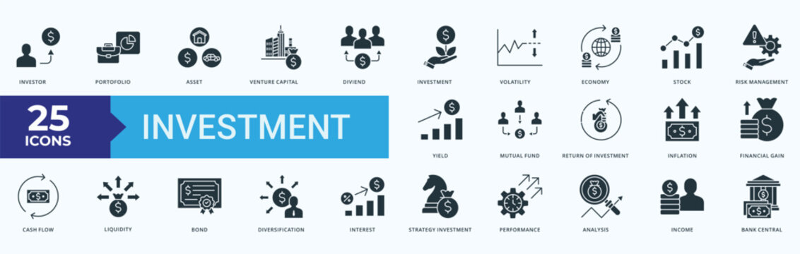 Investment Icon Pack Illustration Vector Glyph Style