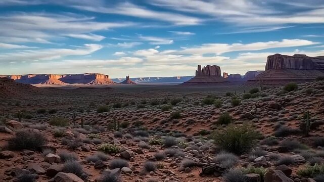 desert landscape with rocky formations and blue sky