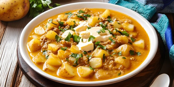 Hearty Ecuadorian Locro de Papas stew with potatoes and cheese