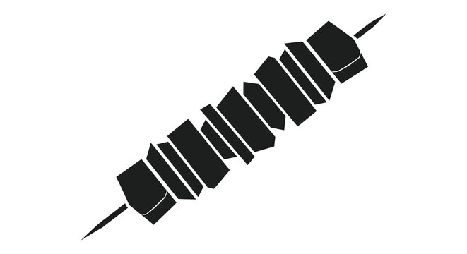 A simplified black and white illustration depicts a kebab skewer with rectangular meat pieces high quality professional detailed modern elegant