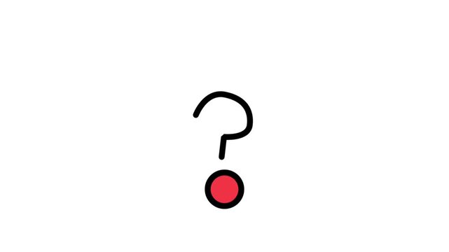 Question Mark Icon Animation. Animated question mark icon representing help, support, FAQ, information seeking, and uncertain or unknown status.
