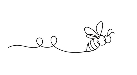 Bee flying, single line art illustration, cute and whimsical design © StockSynergy