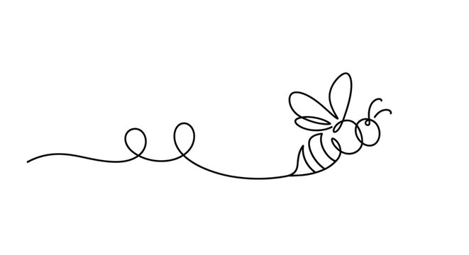 Bee flying, single line art illustration, cute and whimsical design