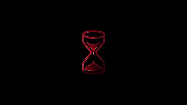 Red Hourglass Icon with Dark Background and Subtle Glow Keywords: hourglass, time, sand, timer, clock, antique, vintage, symbol, icon, red, glow, dark, background, isolated, concept, waiting