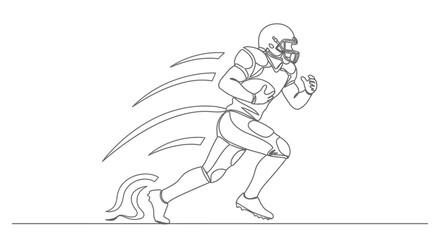 Fototapeta premium American football player running with ball, dynamic line art illustration