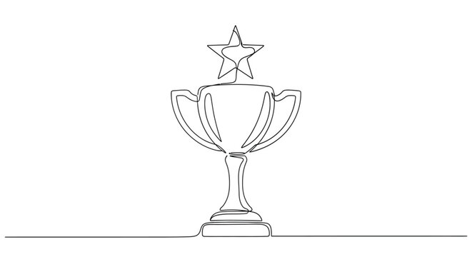 Champion trophy with star, minimal line art illustration