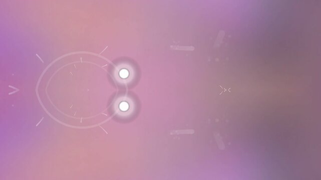 Futuristic interface elements with binary spheres and navigation icons on gradient background from a frontal viewpoint