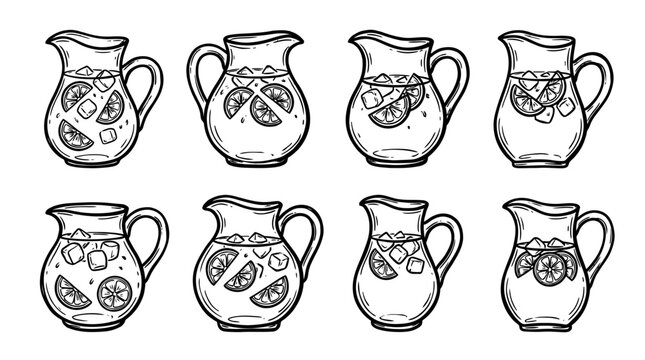 sangria pitcher, bold style black Hand drawn set collection , white background , vector isolate