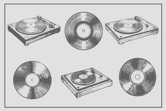 realistic Vinyl record in Trendy halftone stipple style vector illustration. Grunge punk dotted stickers for collage, poster, print, music cove. Vector illustration on an isolated background.