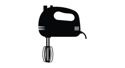 A minimalist black silhouette depicts a handheld electric mixer commonly used for baking and cooking high quality professional © Kuntol02