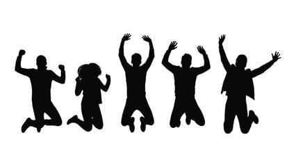 Silhouettes of people jumping and celebrating in the air. isolated on white background, Vector