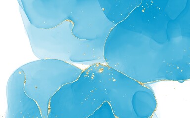 Blue Alcohol Ink Abstract Background with Gold Glitter Veins