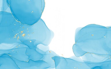 Blue Alcohol Ink Abstract Background with Gold Glitter Veins