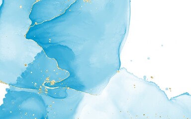 Blue Alcohol Ink Abstract Background with Gold Glitter Veins