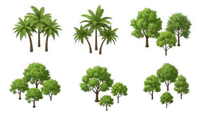 Premium isometric tree vector collection with palm and deciduous green trees and realistic soft shadows for architectural visualization © Lupna