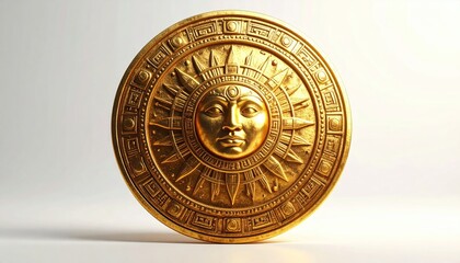 Obraz premium Golden Sun Disk - Ancient Artifact with Intricate Facial Details.