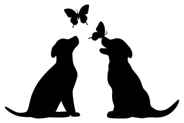 Puppies With Butterflies | Cute Dogs And Butterflies | Vector Animals