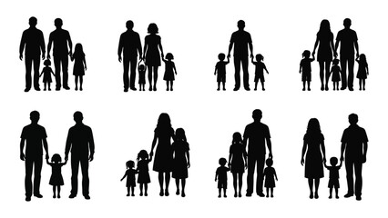 Diverse silhouettes of families showcasing various family structures and dynamics. isolated on white background, Vector