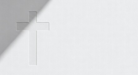 Minimalist Embossed Christian Cross on White Wall with Window Shadow