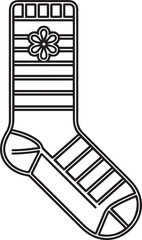 Striped Sock Icon Line Art Illustration with Flower Design for Clothing and Apparel