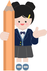 Obraz premium 색연필을 들고 있는 교복 입고 있는 학생 소녀