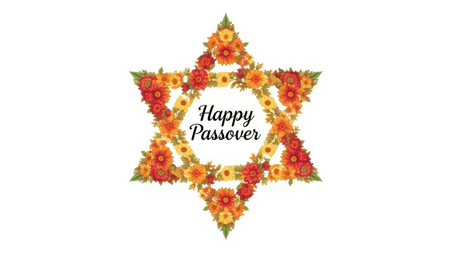 A vibrant and colorful star of david with the words happy passover in the center
