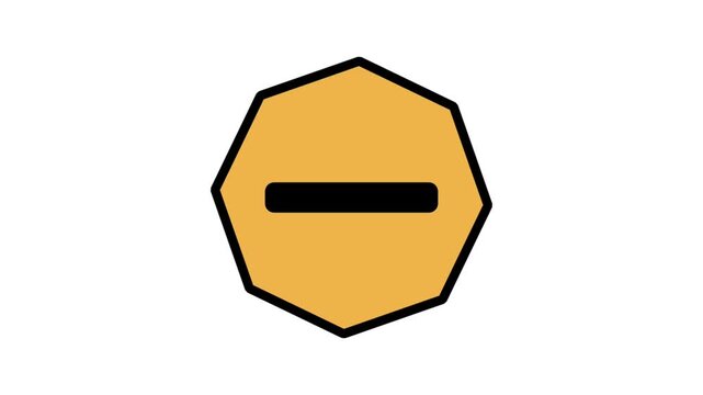 Stop Octagon Motion Icon. Yellow octagon stop sign with a minus symbol for halting actions, prohibition, and access denial.