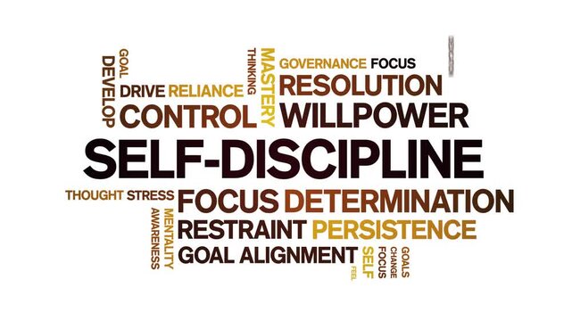 Self-Discipline animated word cloud-text design animation tag kinetic typography seamless loop.