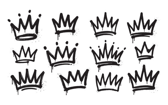 Hand-drawn graffiti style black spray paint crown symbol with drips