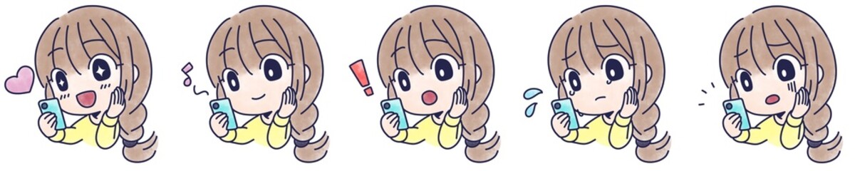 スマホを見てリアクションする女性セット