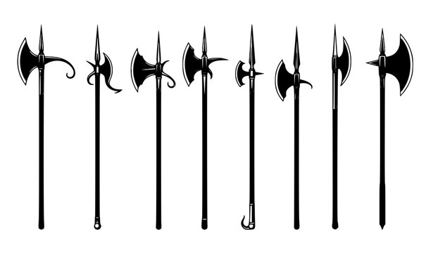 Medieval Halberd and Poleaxe Silhouette Vector Set &ndash; Heavy Infantry Weapon Icons