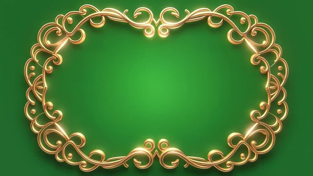 Golden Ornate Frame Shining on Green Background