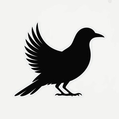 Obraz premium Black bird silhouette with outstretched wings on white background