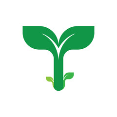 Green Plant T Logo With Leaves Symbolizing Growth, Nature, Eco and Environmental Sustainability