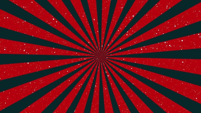 Seamless bold dark teal and red rotating abstract radial Sunburst with stars background loop animation.