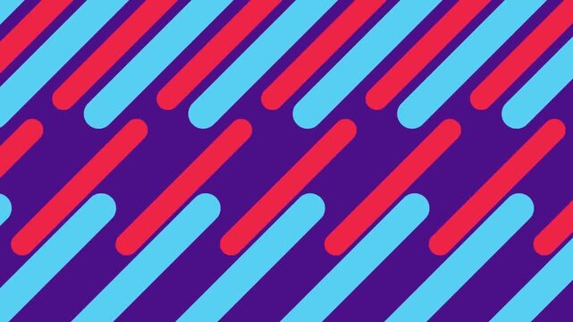 Motion video with a white play button in the center. The background of the video is a colorful abstract pattern consisting of angled bars with rounded ends.