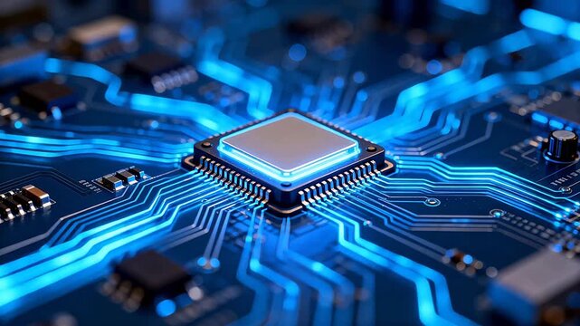 Closeup of a glowing circuit board