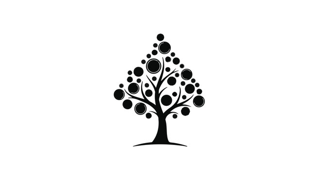Minimalist tree silhouette with circular leaves on white background
