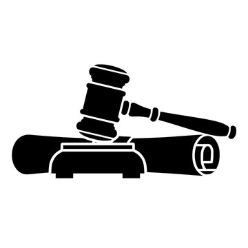 Gavel and Legal Scroll Black Silhouette Representing 5th Amendment Due Process