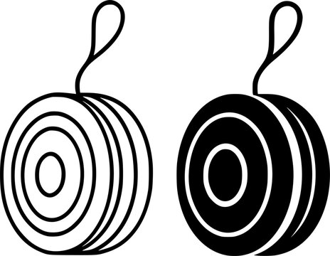 Toy icon, vector illustration of yoyo, black and white in outline and silhouette design style