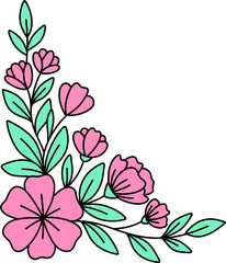 핑크 플라워 코너 장식 일러스트