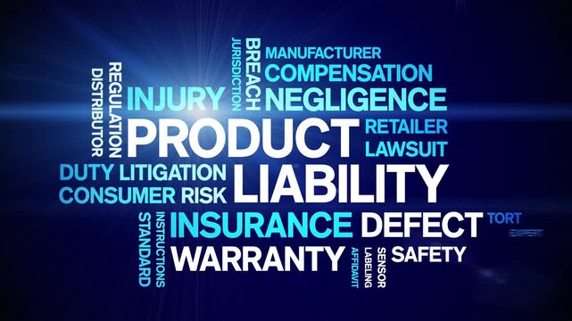 Product Liability animated word cloud-text design animation tag kinetic typography seamless loop.