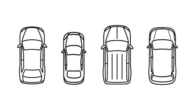 Car vector illustration with different overhead views and line art style